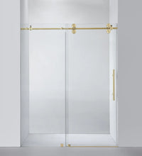 Milan Brushed Gold Single Sliding Frameless Shower Door 6075