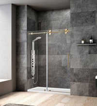 Milan Brushed Gold Single Sliding Frameless Shower Door 6075