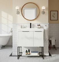 Rivera 30” Fluted White Vanity with Metal Frame